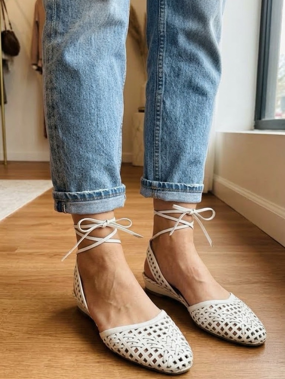 Cris White Woven Pointed-Toe Slingback Flats - Sz 10